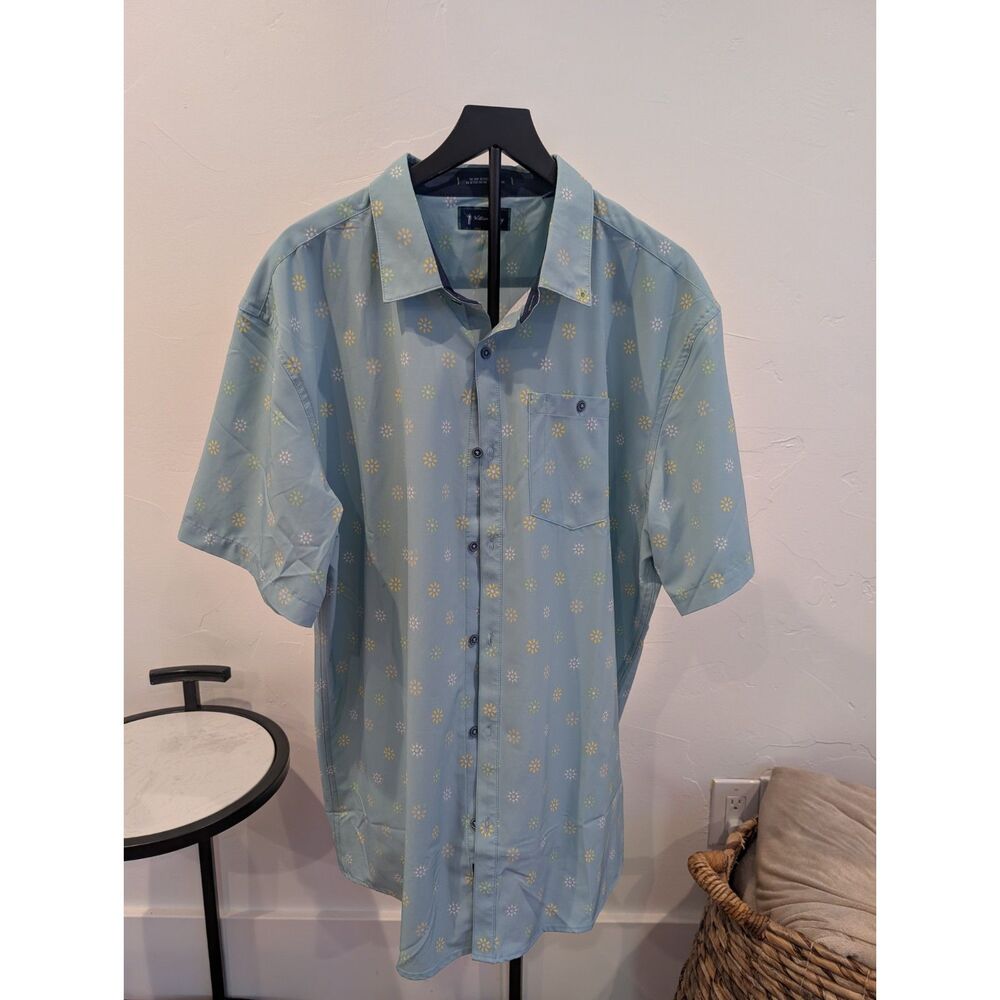 William Murray Men’s Shirt XXL • Light Blue Floral • Casual Golf Button‑Up